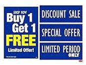 LEPPO Buy One Get One Free Sale Self Adhesive Laminated Poster & Stickers Use for Shops, Malls, Retail Stores Clearance Promotion Discount Deals - Combo Pack BLUE (Buy 1 Get 1, 1 Pc Qty)