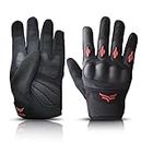 XTRIM Protekt - Universal Bike Riding Gloves for Men with Sloping Finger Knuckles, Touchscreen Compatible Fingertips, Suede Padding on Palm, Washable & Breathable Fabric (Black & Red, Medium)