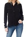 MixMatchy Women's Casual Long Sleeve Button-Down Shirt Collared Blouse Top, Black, Small