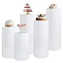 5Pcs White Cylinder Stands for Party,Cilindros Para Fiestas Redondos Blancos,Cilindros Para Decoraciones de Fiestas,Cylinder Pedestal Stands for Parties for Wedding Ceremony Birthday Party Art Decor.