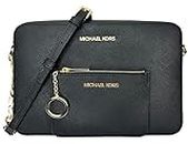 Michael Kors Jet Set Large Saffiano Leather East/West Cross Body Bag with Matching Small Top Zip Coin Pouch, Black