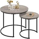 Yaheetech Round Nesting Coffee Table Set of 2, Stacking End Side Table with Metal Frame, Sofa Tea Table for Small Space/Living Room/Bedroom, Grey, 60 x 60 x 50.5cm