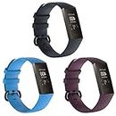 Bands intended for Fitbit Charge 4 Band or intended for Fitbit Charge 3 Band Small Large, Replacement Silicone Flexible Adjustable Sport Wristband Strap Bracelet Accessory intended for Charge 4 Fitness Tracker Women Men (Slate,Sky Blue,Dark Purple)