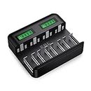 EBL LCD Universal Battery Charger - 8 Bay AA AAA C D Battery Charger for Rechargeable Batteries Ni-MH AA AAA C D Batteries with 2A USB Port, Type C Input, Fast AA AAA Battery Charger(9008)