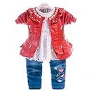 6M-3T Baby and Toddler Girls 3pcs Clothing Set Long Sleeve T-Shirt Leatheroid Floret Jacket and Jeans(2-3T,RED-Butterfly)