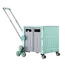 Foldable Shopping Cart Plastic Shopping Trolley Stair Climbing Utility Crate Basket Luggage Grocery Cart Storage Rolling Stairs 75L Green