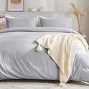 SASTTIE Duvet Cover Queen, Light Grey Queen Size Duvet Cover Set, Soft Duvet Cover with Zipper Closure and Corner Ties - 1 Duvet Cover (90x90 Inches) and 2 Pillowcases