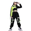 LOLANTA Hip Hop Kleidung Mädchen, Teenager Jazz Tanz Outfit,Bauchfreies Oberteil Cargohose Kleidungsset(Schwarz,10-11 Jahre,Tag 150)
