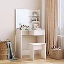 SDHYL Vanity Table Set with Storage, Makeup Desk with Stool and Mirror,White Vanity Desk with Drawer and Shelves for Bedroom