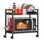 WINSTAR Metal Microwave Stand | Microwave & OTG Rack for Kitchen Counter | Double Platform for Extra Storage | Kitchen Oven Rack | Black (with Wheels, 2 Shelf)