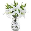 Aiinoo Artificial Tiger Lily 5pcs Latex Fake Flowers Real Touch Bouquet for Easter Wedding Party Home Garden Hotel Decor (White)
