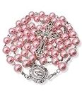 Nazareth Store Catholic Purple Pearl Beads Rosary Necklace Miraculous Medal & Cross NS - Pink, Blue, Aquamarine Rosaries - Velvet Bag (Pink)
