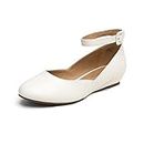DREAM PAIRS Women's Revona Low Wedge Ankle Strap Flats Shoes,REVONA,White/Pu,Size 8