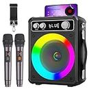 BONAOK Karaoke Machine, Portable Bluetooth Speaker with Two Wireless Microphones, PA System with LED Light for Home Party Indoor/Outdoor, Karaoke Machine for Adults/Kids Supports TWS/REC/TF/USB/FM/AUX