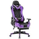 JL Comfurni Gaming Chair Racing Computer Chair Office Desk Chair High-Back Gaming Recliner with Footrest Ergonomic Video Chair for adults PU Leather Swivel E-sports Chair Purple