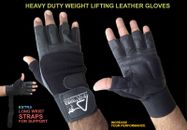 AUSTODEX LEATHER GYM GLOVES FITNESS WEIGHT LIFTING TRAINING BODYBUILDING STRAPS