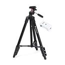 Fotopro DIGI-3400 4ft Universal Lightweight 3 Way Pan Head Tripod Stand with Mobile Holder and Carry Bag for All Smart Phones, GoPro, DSLR Cameras