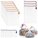Jantabo 12 Pcs Toy Storage & Organization Mesh Bags, Washable Mesh Friendly See Through with Drawstring, for Fruit, Vegetables, Grocery, Shopping, Storage and Toys, 3 Various Sizes