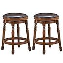 ERGOMASTER Bar Stools Set of 2 Swivel Barstools 24 Inch Counter Height Bar Stools Backless Sturdy Solid Wood Chairs with Soft Faux Leather Seat, Easy Assemble for Kitchen Pub Home Cafe (Walnut)