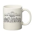 RADHIKA Love Served Daily dad s Kitchen Open 24 Hours Funny Kitchen Chef Food Lover Quotes Sayings Gift, Gift Ideas Printed Ceramic Tea/Coffee Mug-12967