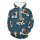 AERICKON Women Men Hoodies 3D Print Unisex Fashion Hooded Sweatshirts Casual Autumn Outfit with Pocket for Jogging Holiday, Cute Cartoon Dog Puppies Beagle Dog, X-Large