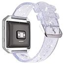 iiteeology for Fitbit Blaze Band, Frame Housing + Clear Glitter TPU Soft Accessory Small Large Band for Fitbit Blaze Fitness Watch Band Women (Band Clear/Silver + Frame Silver)