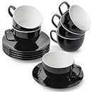 BTaT- Tea Cups and Saucers, 6oz, Tea Cups Set of 6, Porcelain Tea Cups, Black Cup & Saucer Sets, Tea Cup Set of 6, Tea Cup Sets for Adults, Bulk Tea Cups and Saucers Set of 6, Tea Cups and Sets