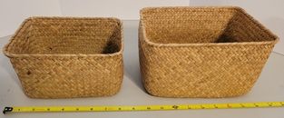 2 cestas de almacenamiento tejidas de anidación contenedores de paja pequeños contenedores de estante 9""x7"" y 8""x6""