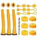 Gas Can Spout Replacement,Gas Can Nozzle,(3 Kit-Yellow) with 6 Screw Collar Caps(3 Coarse Thread &3 Fine Thread-Fits Most of The Cans) with Gas Can Vent Caps,Thick Rubber pad,Spout Cover,Base Caps