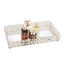 Feyarl Large Crystal Cosmetic Vanity Tray Decorative Mirrored Tray Jewelry Trinket Organizer Perfume Skin Care Tray for Wedding Home Decoration Dresser (Gold)