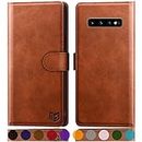 SUANPOT for Samsung Galaxy S10+ /S10 Plus 6.4 (Not Fit S10,S10e) Leather Wallet case with RFID Blocking Credit Card Holder Flip Folio Book Phone Cover Shockproof case Pocket for Men Women Light Brown