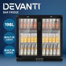 Devanti 198L Bar Fridge Dual Glass Door Mini Freezer Refrigerator w/Light Black