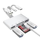 Verilux® Card Reader 5 in 1 SD Card Reader Micro SD Card Reader with Light-ning Port and 2 USB3.0 Ports Memory Card Reader Support Charging and High Speed Transfer for iPhone, iPad, PC, Laptop