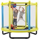 60" Trampoline for Kids, 5FT Indoor Outdoor Trampoline with Enclosure Net, Mini Baby Toddler Trampoline with Basketball Hoop, Recreational Trampolines Birthday Gifts for Children（Yellow）