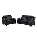 Stationary Black Bonded Leather 3+2+1 Seater Sofa Suite For Living Room- High Back Settee Set- Cheap Sofas & Couches - 9002 (3+2 Seater)