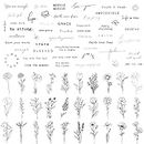 TATUWST Realistic Temporary Tattoos - 60 Sheets Tiny Small Removable Tattoos, 30 Pcs Inspirational Quotes Words Tattoos, 30 Pcs Wild Flower Ink Line Botanical Floral Leaf Tattoo Stickers for Women