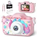 Anesky Kids Camera, Toy Camera for Kids Aged 3 4 5 6 7 8 9 10 11 12, 1080P HD Toddler Digital Video Camera, Children's Camera for Boys and Girls, Perfect Christmas & Birthday Gifts, 32GB Card - Pink