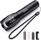 KANABEE Metal LED Torch Flashlight XML T6 Water Resistance 5 Modes Adjustable Focus Rechargeable Torch Handheld Light Zoomable LED Adjustable Focus Tactical Flashlight (Black)