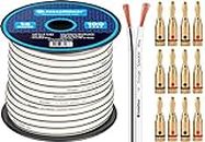 InstallGear 14 Gauge AWG Speaker Wire Cable with 12 Banana Plugs (100ft - White) | White Speaker Cable | Speaker Wire 14 Gauge | 14 Gauge Wire for Outdoor, Automotive, and Marine