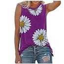 Summer Tops for Women Casual Sleeveless Print T-Shirts Sunflower Graphic Tank Tops Loose Modlily Going Out Tops, Hot Pink, 4X-Large