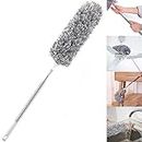 HEOATH Microfiber Feather Duster with Extendable Pole, 30-100 inches Extra Long Cobweb Duster for Cleaning, Bendable Head, Non-Scratch, Washable Duster for Ceiling, Fan, Furniture Gray