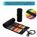 Colored Canvas Roll Up Pencil Case Wrap Pen Holder Bag Storage Pouch 12-72 Holes