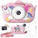 Kids Camera Toys for Girls Age 3-8, ZUODUN Kids Digital Camera Toddler Camera for 3 4 5 6 7 8 Years Old Birthday Gifts, 1080P Video Camera with Cute Protective Cover & 32GB SD Card