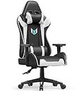 Racingreat Professional Gaming Chair, PU Leather Office Chair, Economic Gaming Chair, 2D Armrests, Gaming Chair with Lumbar Support and Headrest for Home Office Gamer, Black / White