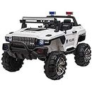 Aosom Big Size 53" L 2-Seater 12V Police Car Ride-on Truck with Remote Control and Siren, Battery-Operated Electric Car for Kids with Suspension, MP3 Player, Lights, Music, Horn, White