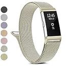 Metal Band Compatible with Fitbit Charge 2 Bands Women Men, Stainless Steel Mesh Loop Adjustable Wristband Replacement Strap for Fitbit Charge 2 (Small, Champagne Gold)
