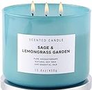 Sage Lemongrass Garden Coconut Highly Scented Candles for Home | 3 Wick Soy Candles | Sage Candles for Cleansing House Energy 15.8 oz | Large Aromatherapy Stress Relief Candle for Women & Men