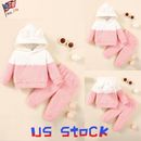 Baby Girls Clothing Set Winter Fleece Bear Hooded Tops Pants 2pc Outfit Clothes
