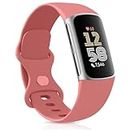 Tobfit Watch Strap Compatible with Fitbit Charge 5/6 (Watch Not Included), Removable Soft Belts for Charge 5 Wristband, Smartwatch Band for Men & Women (L, Coral Red)