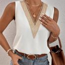 Women's V-neck Lace Panel Sleeveless Simple Summer Shirt  Blusen Blusa Feminina 